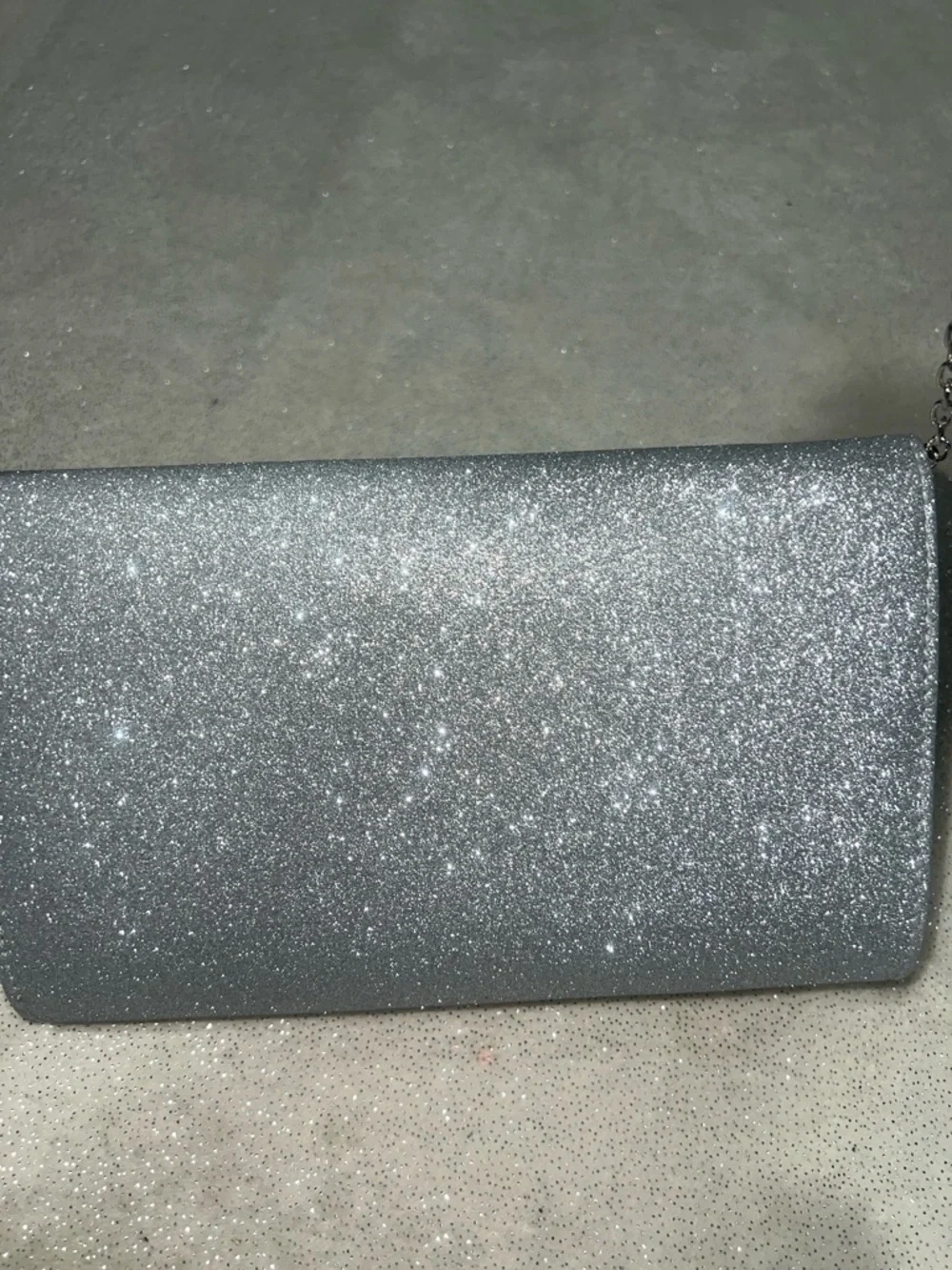 Silver Glitter Evening Clutch with Chain